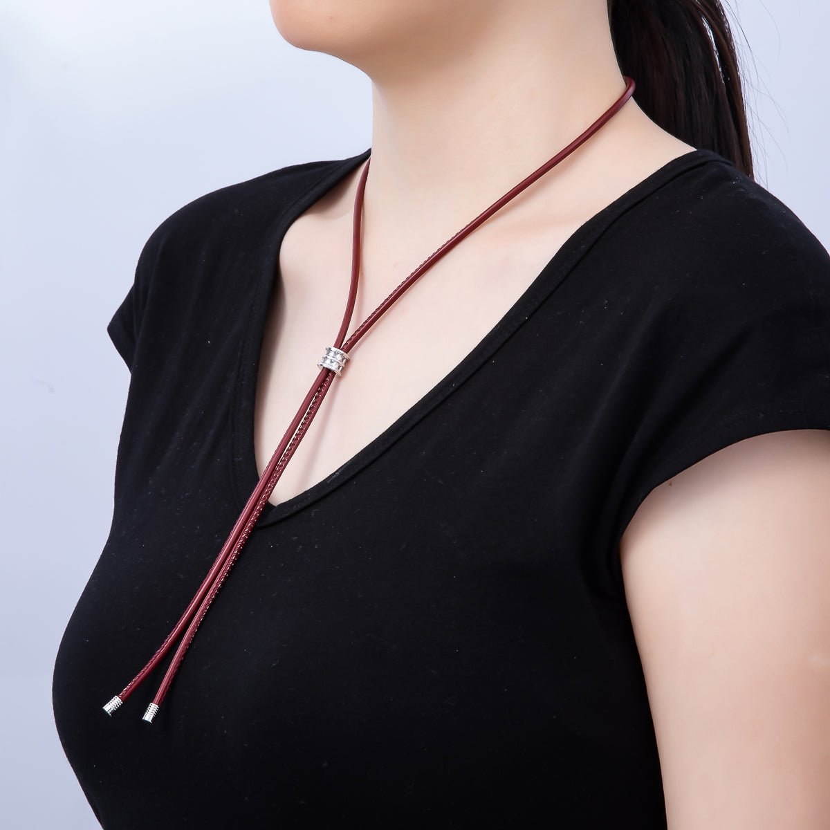 18K Gold Filled 3mm Light Dark Brown, Red Leather Bolo Chain Baguette CZ Bead 18 Inch Necklace | WA - 1387 WA - 1391 WA - 1398 - DLUXCA