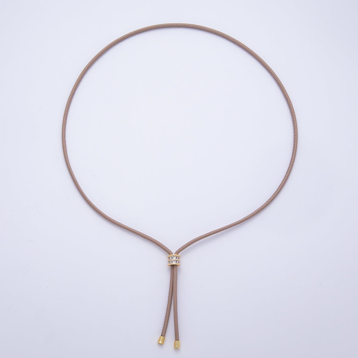 18K Gold Filled 3mm Light Dark Brown, Red Leather Bolo Chain Baguette CZ Bead 18 Inch Necklace | WA - 1387 WA - 1391 WA - 1398 - DLUXCA