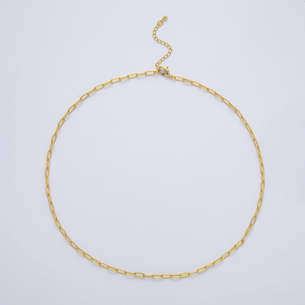 18K Gold Filled 3mm Mini Paperclip Chain 18 Inch Necklace w. Extender | WA - 1187 - DLUXCA