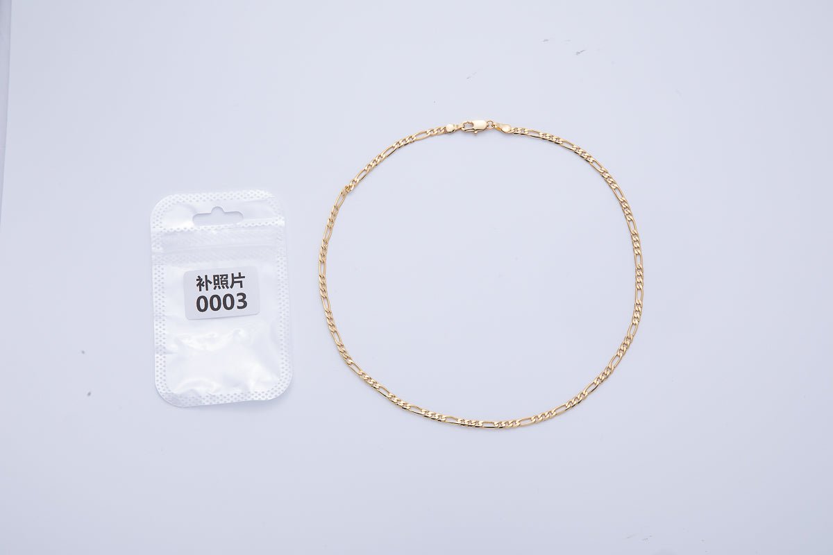 18K Gold Filled 3mm Minimalist Figaro Chain 16 Inch Choker Necklace | WA - 3986 - DLUXCA