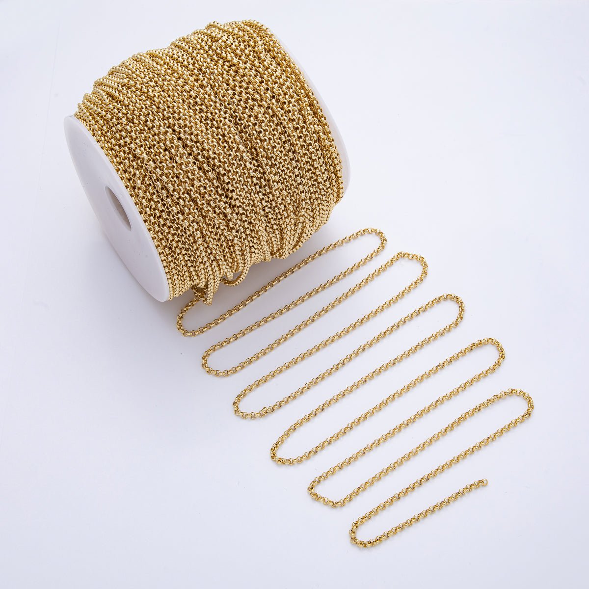 18K Gold Filled 3mm Minimalist Round Rolo Unfinished Chain by Yard | Roll - 1806 - DLUXCA