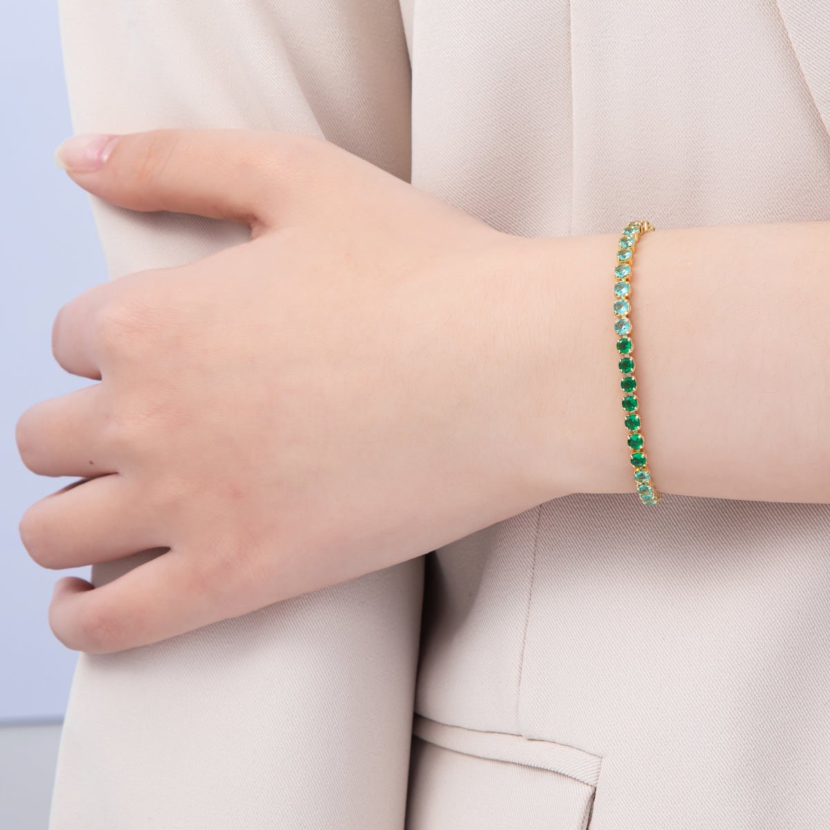 18K Gold Filled 3mm Purple, Green, Pink, Blue CZ Gradient Tennis Chain 7.87 Inch Bracelet w. Extender | WA - 04222 - DLUXCA