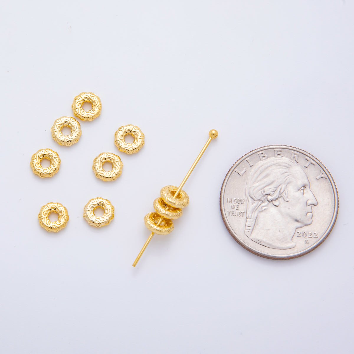 18K Gold Filled 3mm Tiny Textured Donut Tiny Disc Spacer Bead | AF - A1086 - DLUXCA