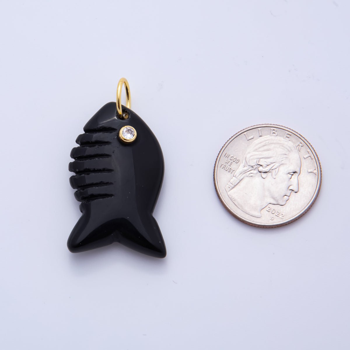 18K Gold Filled 40.5mm Tiger Stone, Obsidian, Quartz Fish Gill Gemstone Charm | AH884 - AH885 - DLUXCA