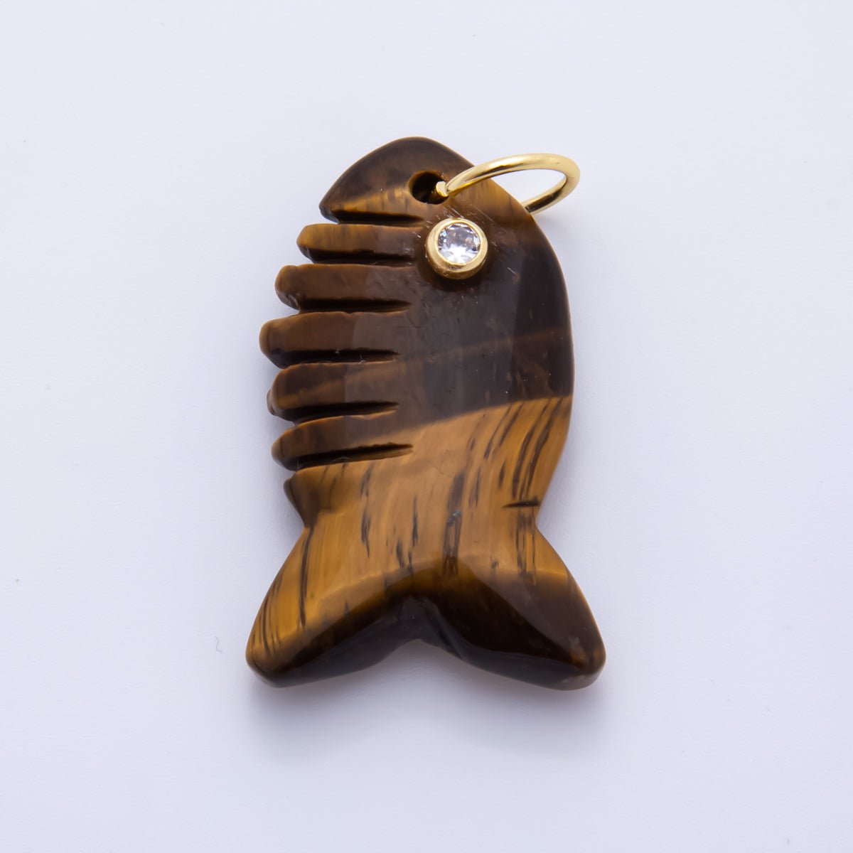 18K Gold Filled 40.5mm Tiger Stone, Obsidian, Quartz Fish Gill Gemstone Charm | AH884 - AH885 - DLUXCA