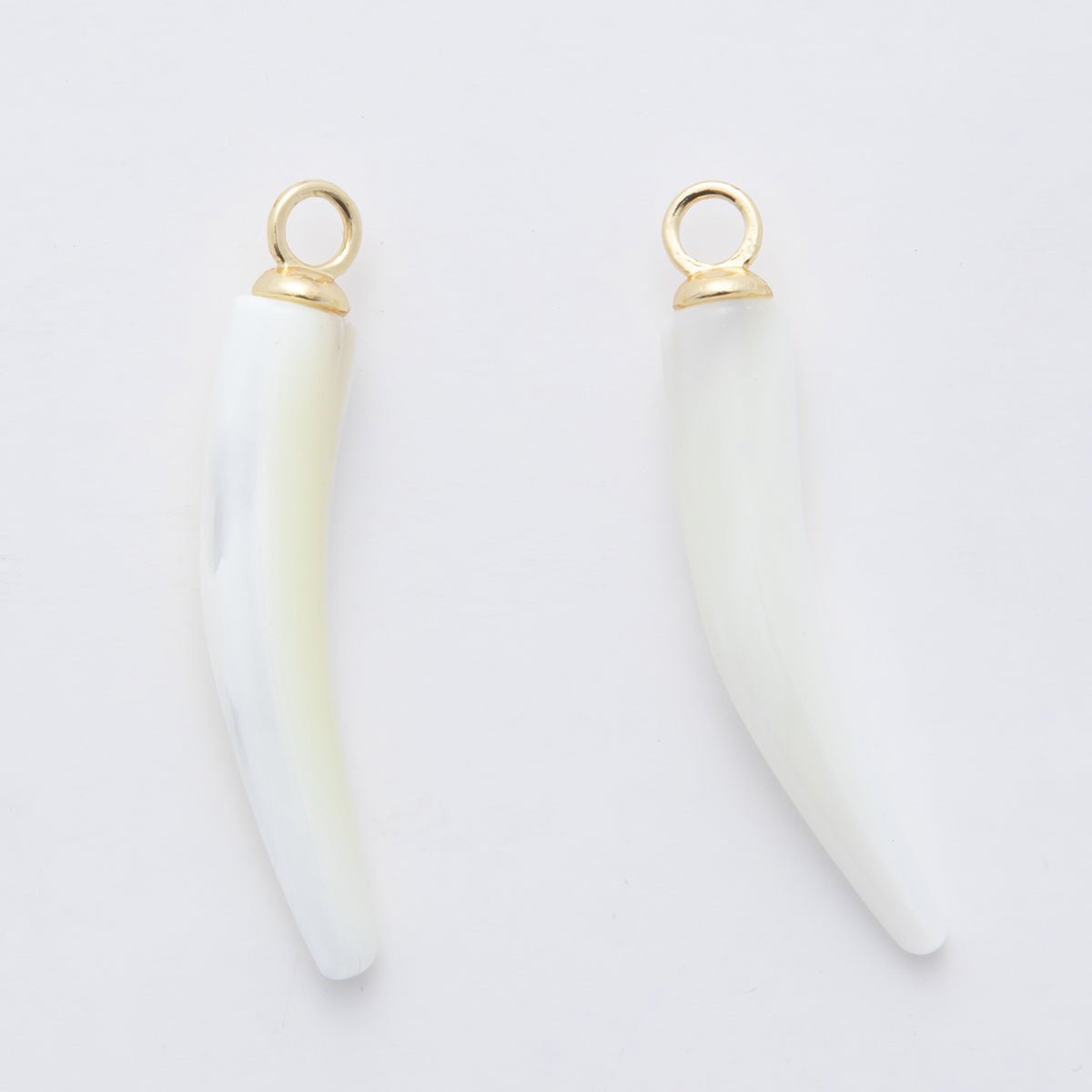18K Gold Filled 40.5mm White Shell Pearl Tusk Drop Charm | AF335 - DLUXCA