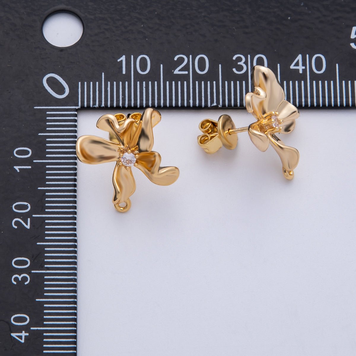 18K Gold Filled 40mm Clear CZ Molten Flower Drop Stud Earrings Findings | Findings - 00030 - DLUXCA
