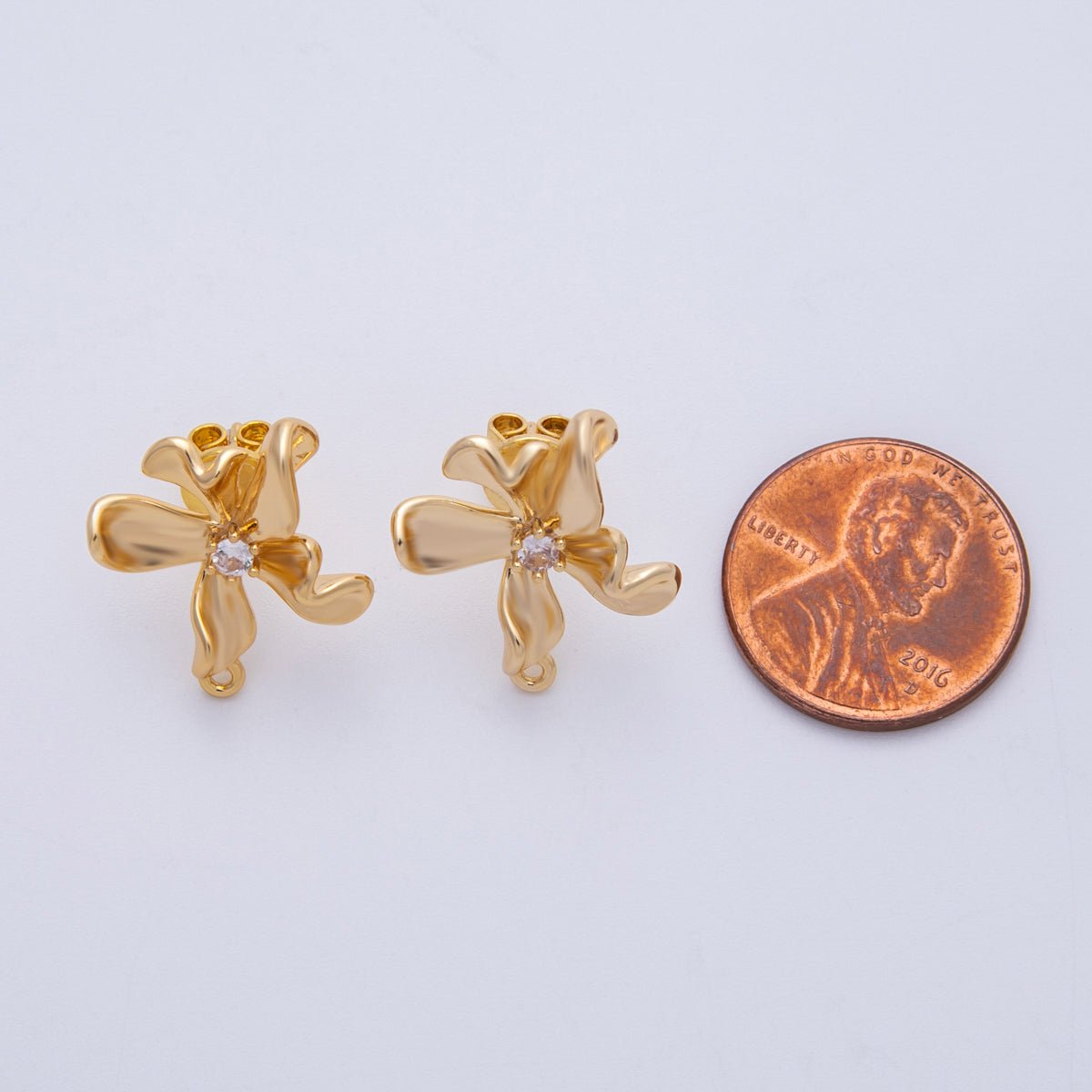 18K Gold Filled 40mm Clear CZ Molten Flower Drop Stud Earrings Findings | Findings - 00030 - DLUXCA