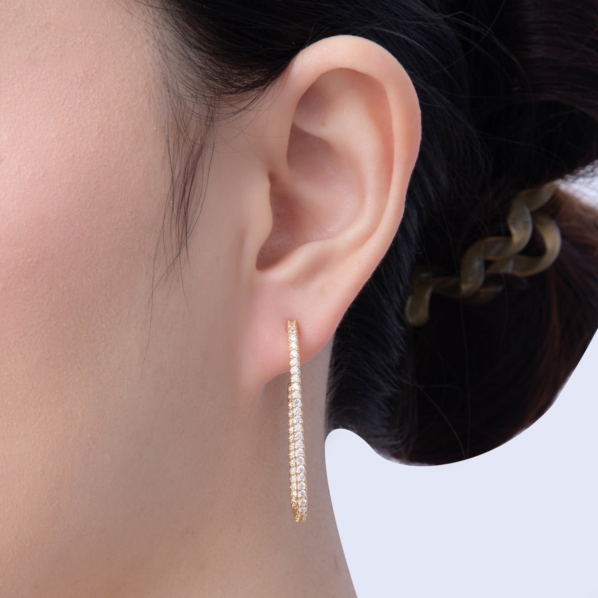18K Gold Filled 40mm Micro Paved CZ J - Shaped Hoop Earrings | AD1635 - DLUXCA