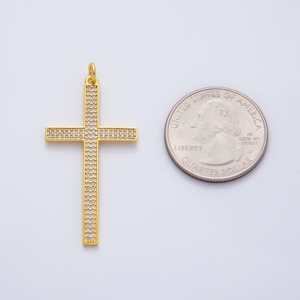 18K Gold Filled 40mm Micro Paved CZ Religious Cross Charm | AF1468 - DLUXCA