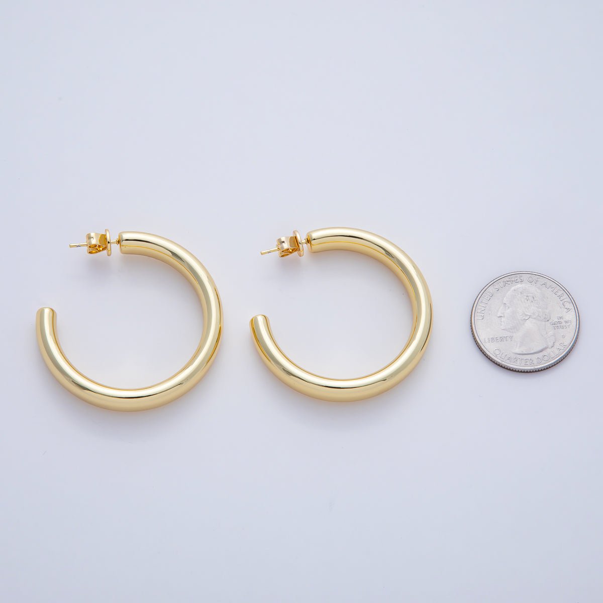 18K Gold Filled 40mm Minimalist C - Shaped Hoop Earrings | AD1652 - DLUXCA