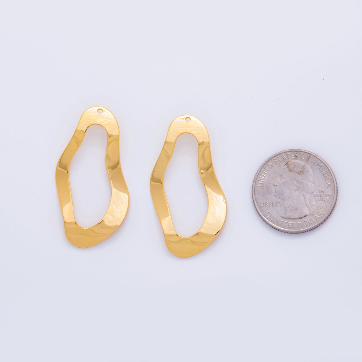 18K Gold Filled 41mm Hammered Donut Oval Wavy Thin Charm Finding | Z1179 - DLUXCA