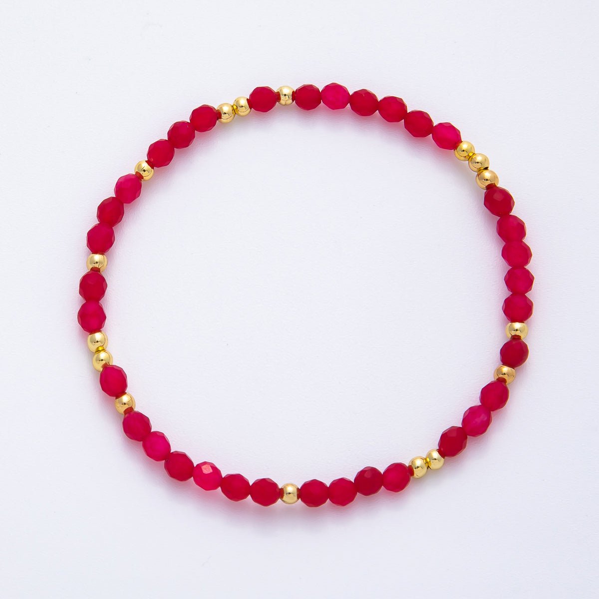 18K Gold Filled 4.1mm White, Fuchsia, Green Gemstone Handmade Beaded Bracelet | WA - 3451 - WA - 3457 - DLUXCA