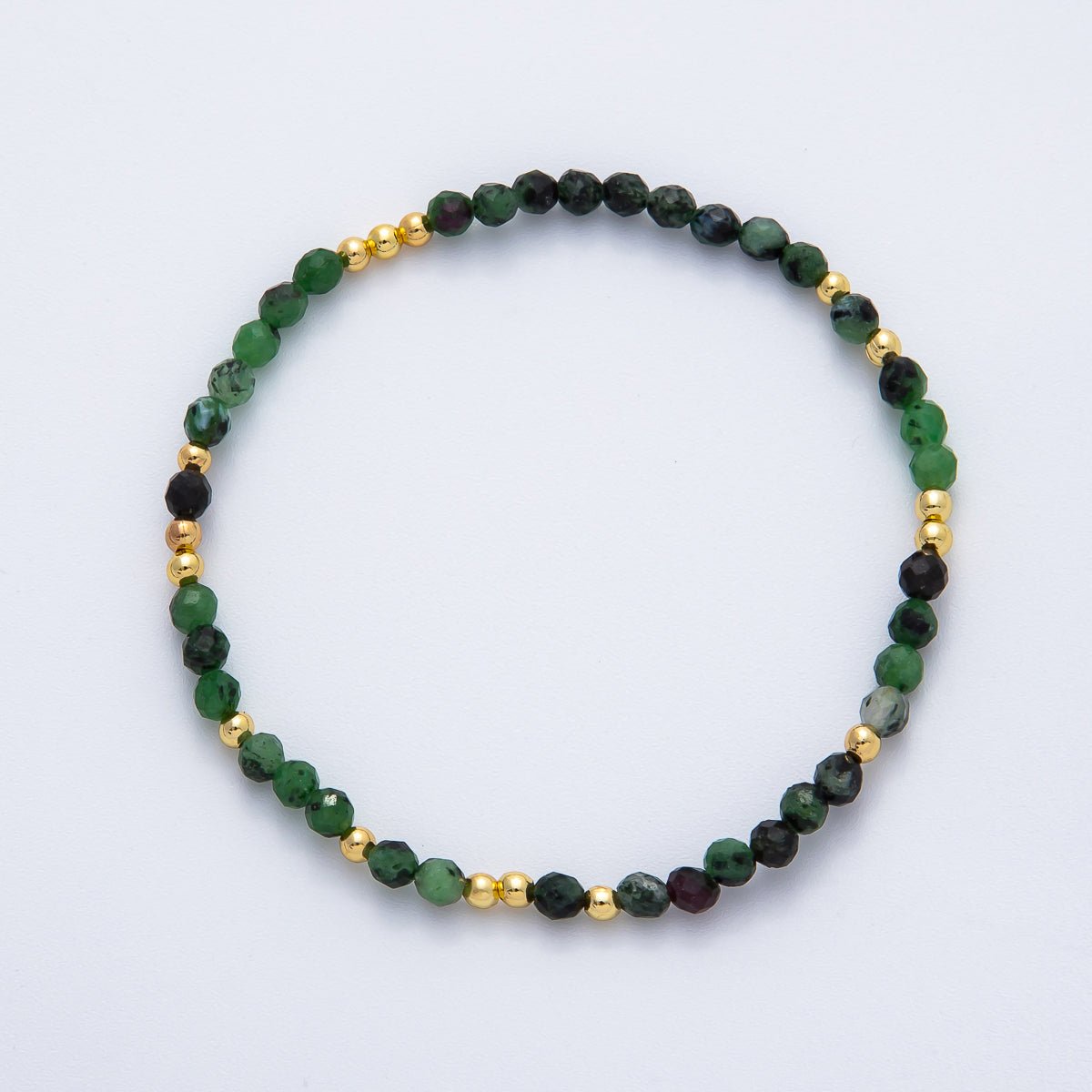 18K Gold Filled 4.1mm White, Fuchsia, Green Gemstone Handmade Beaded Bracelet | WA - 3451 - WA - 3457 - DLUXCA