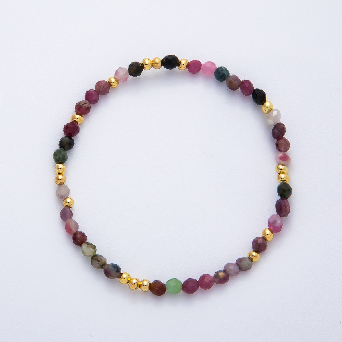 18K Gold Filled 4.1mm White, Fuchsia, Green Gemstone Handmade Beaded Bracelet | WA - 3451 - WA - 3457 - DLUXCA