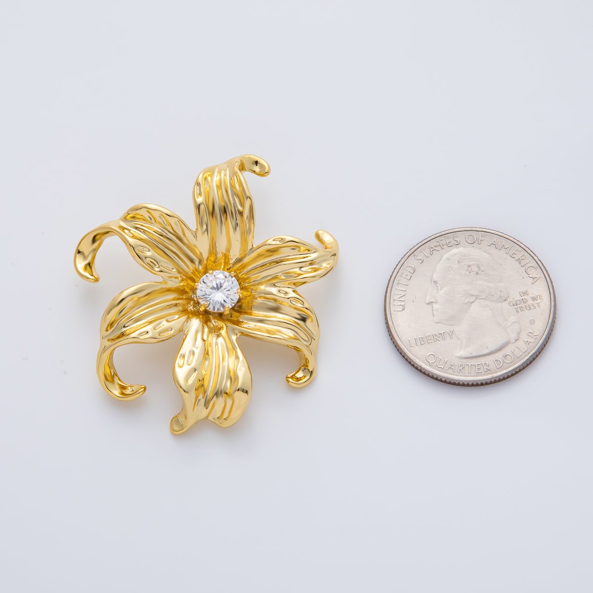 18K Gold Filled 42mm Clear Round CZ Molten Flower Charm | AF1412 - DLUXCA