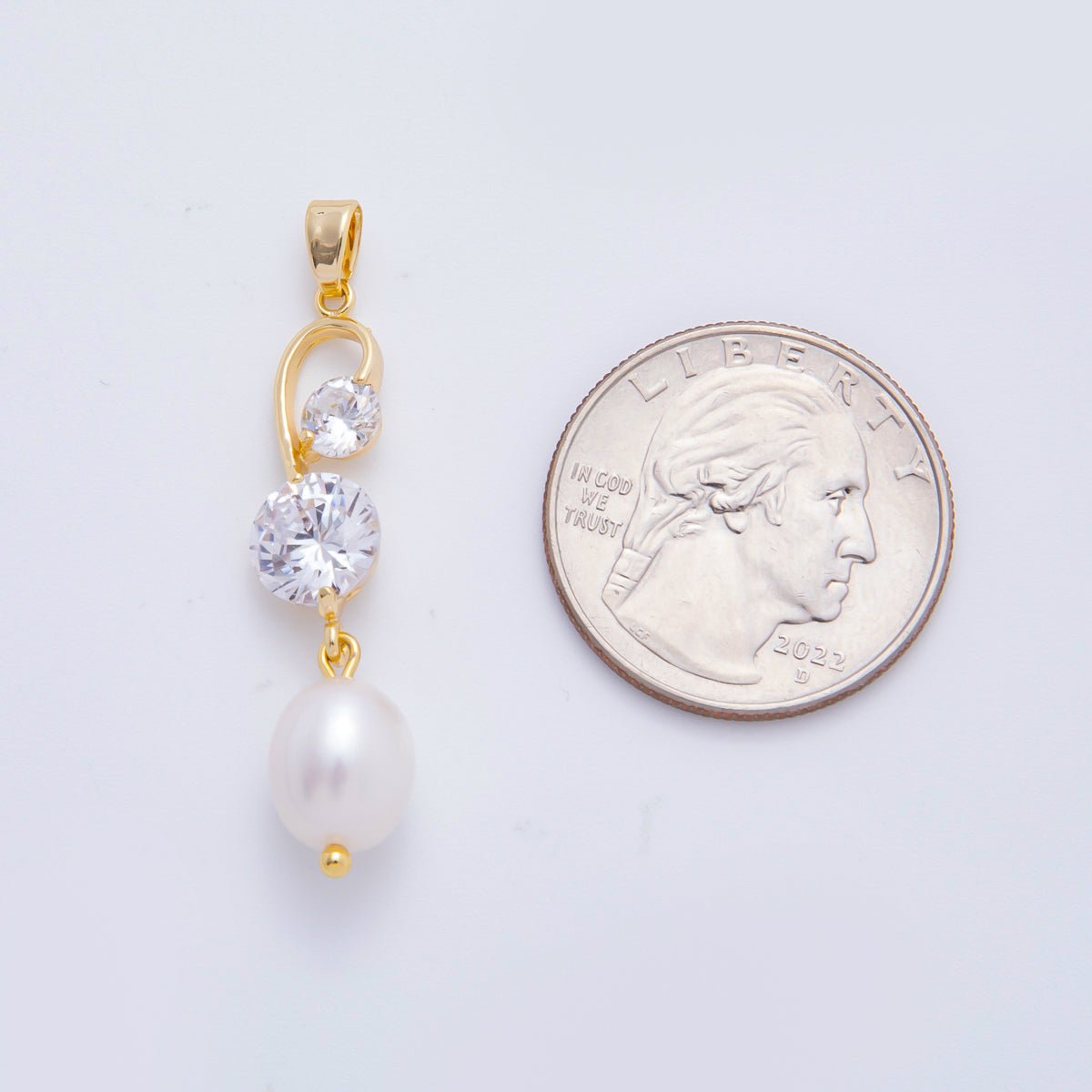 18K Gold Filled 44mm Clear Round CZ Solitaire Pearl Drop Add - On Charm | AF - A1112 - DLUXCA