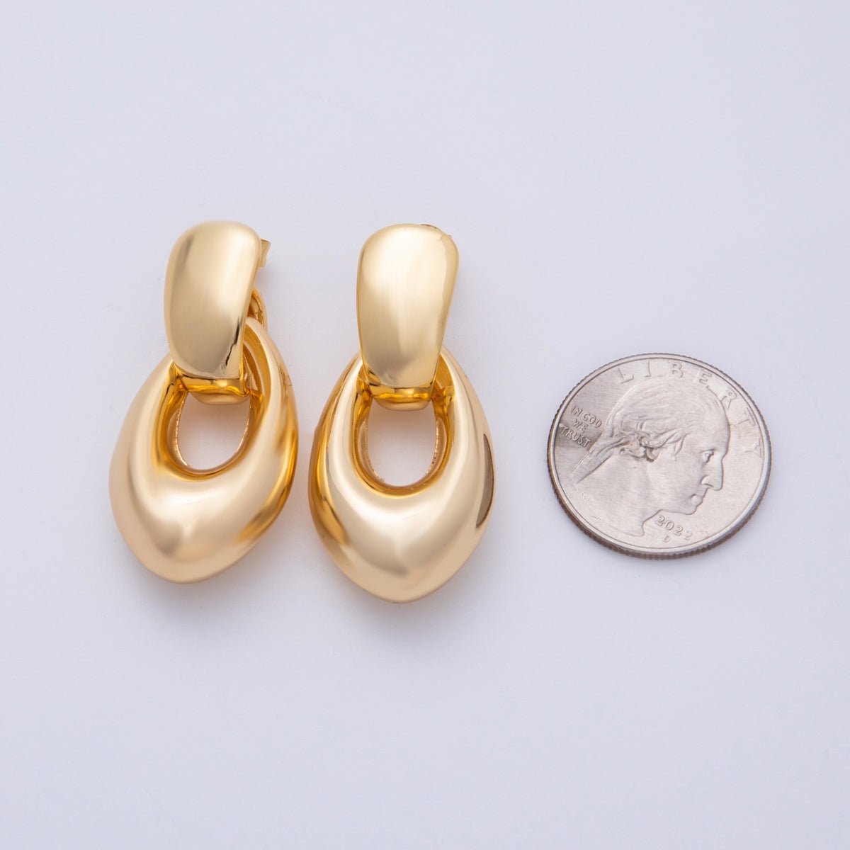 18K Gold Filled 44mm Geometric Chubby Oblong Door Knocker Drop Stud Earrings | Earrings - 00306 - DLUXCA