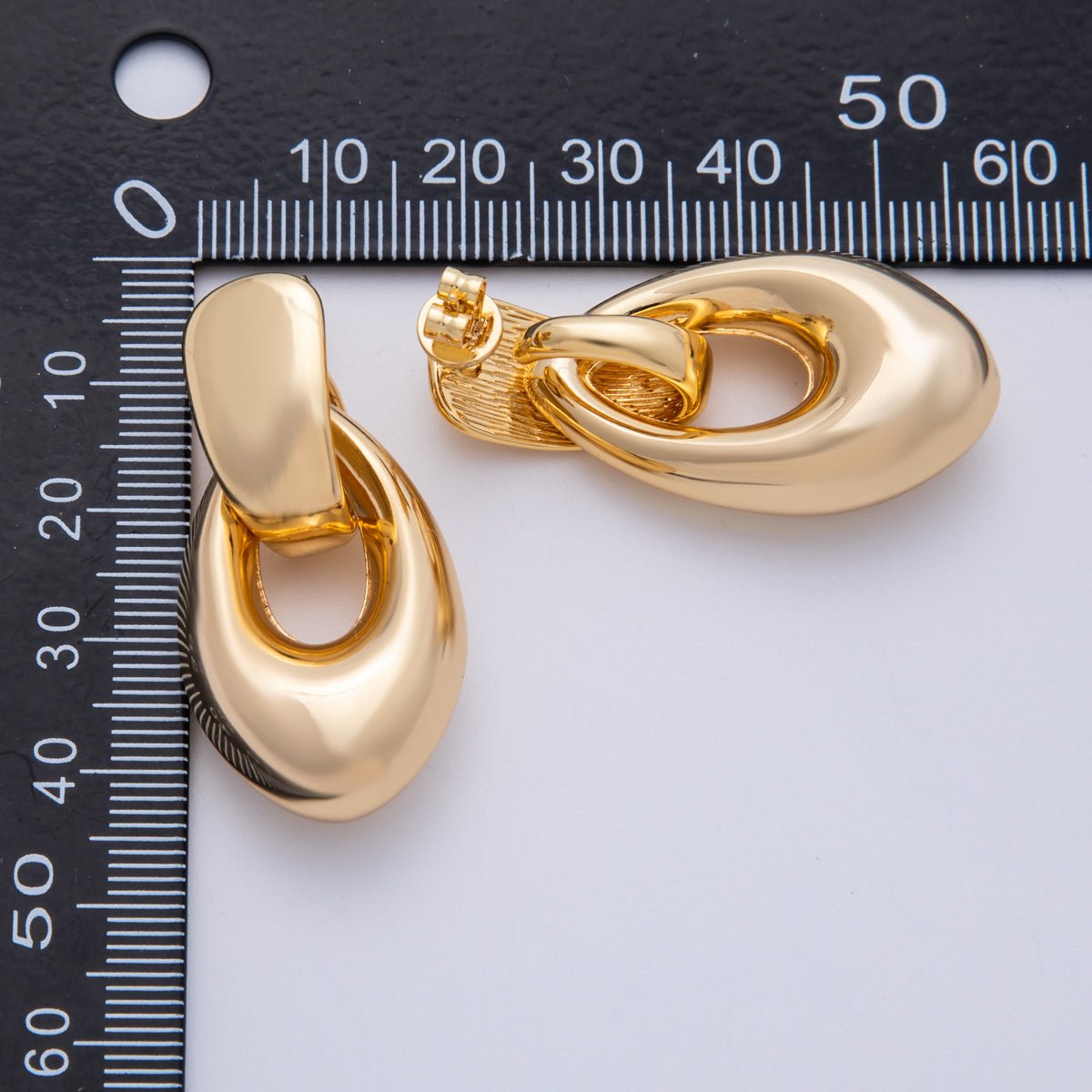 18K Gold Filled 44mm Geometric Chubby Oblong Door Knocker Drop Stud Earrings | Earrings - 00306 - DLUXCA