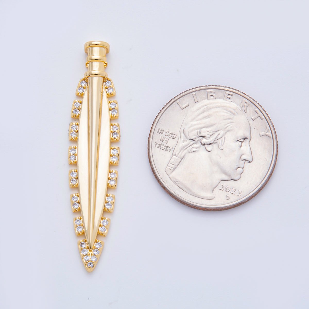 18K Gold Filled 44mm Micro Paved CZ Sharp Spearhead Charm | N - A1324 - DLUXCA