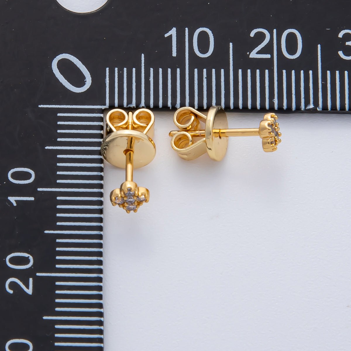 18K Gold Filled 4.5mm Clear CZ Quatrefoil Dainty Stud Earrings | AD1625 - DLUXCA