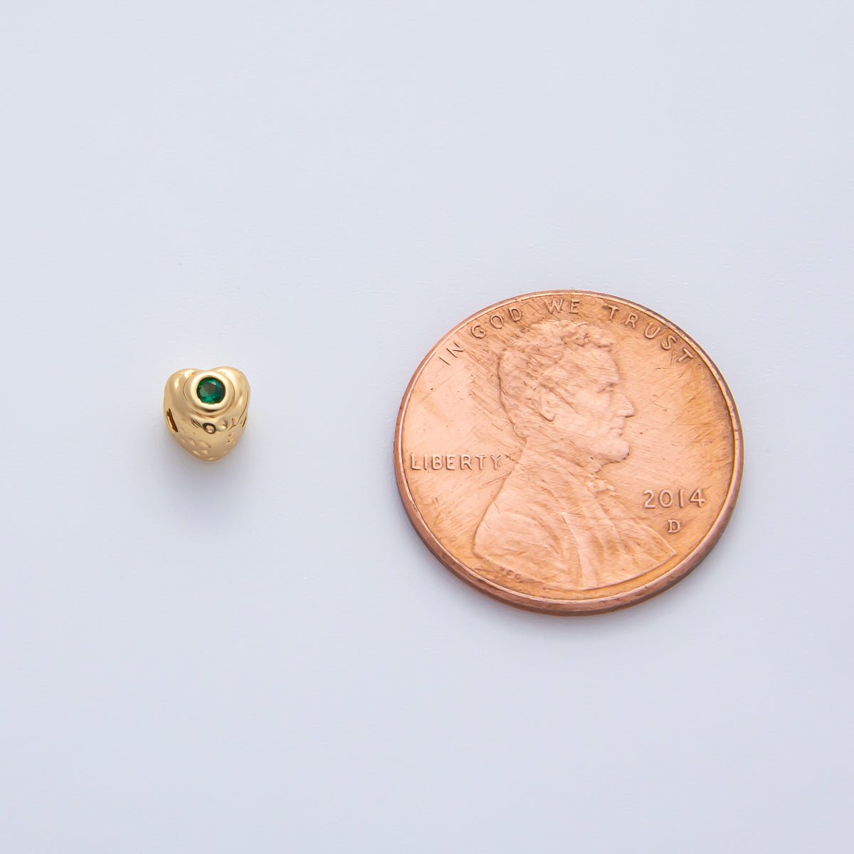 18K Gold Filled 4.5mm Green CZ Hammered Style Puffy Heart Beads | B338 - DLUXCA