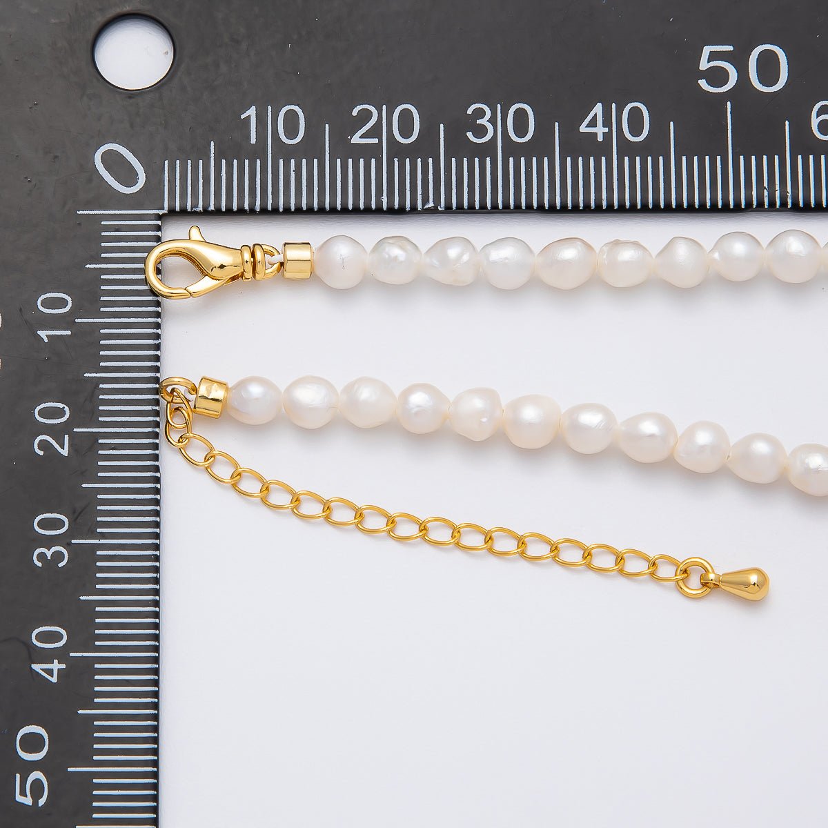 18K Gold Filled 4.5mm White Beige Round Button Freshwater Pearl 15.62 Inch Necklace | WA - 04262 - DLUXCA