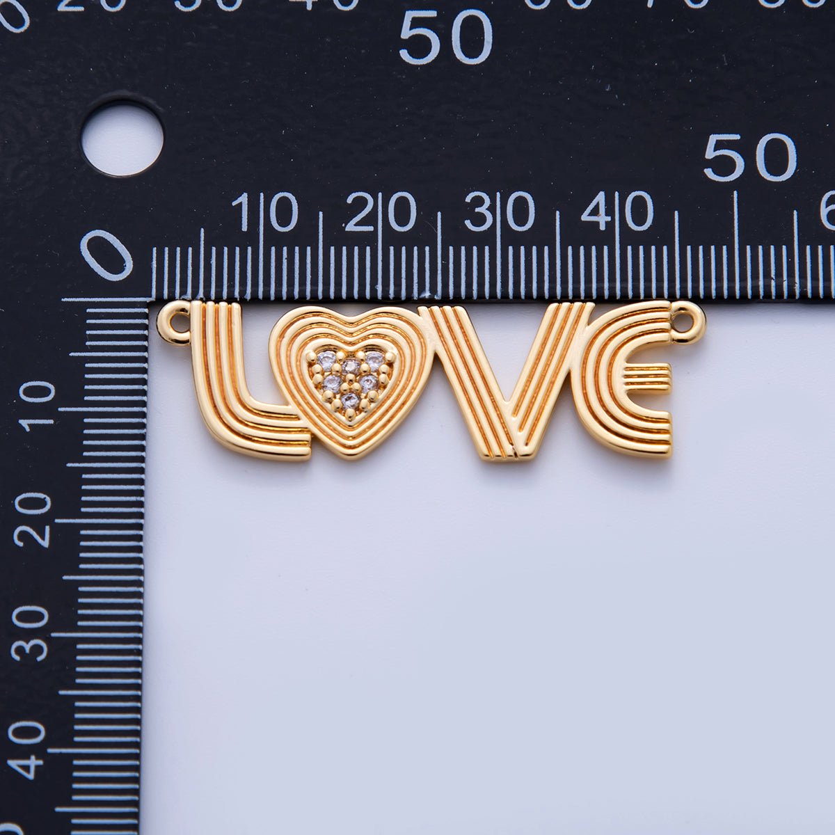 18K Gold Filled 46mm Micro Paved CZ Groovy Lined "LOVE" Connector in Gold & Silver | Y031 - DLUXCA