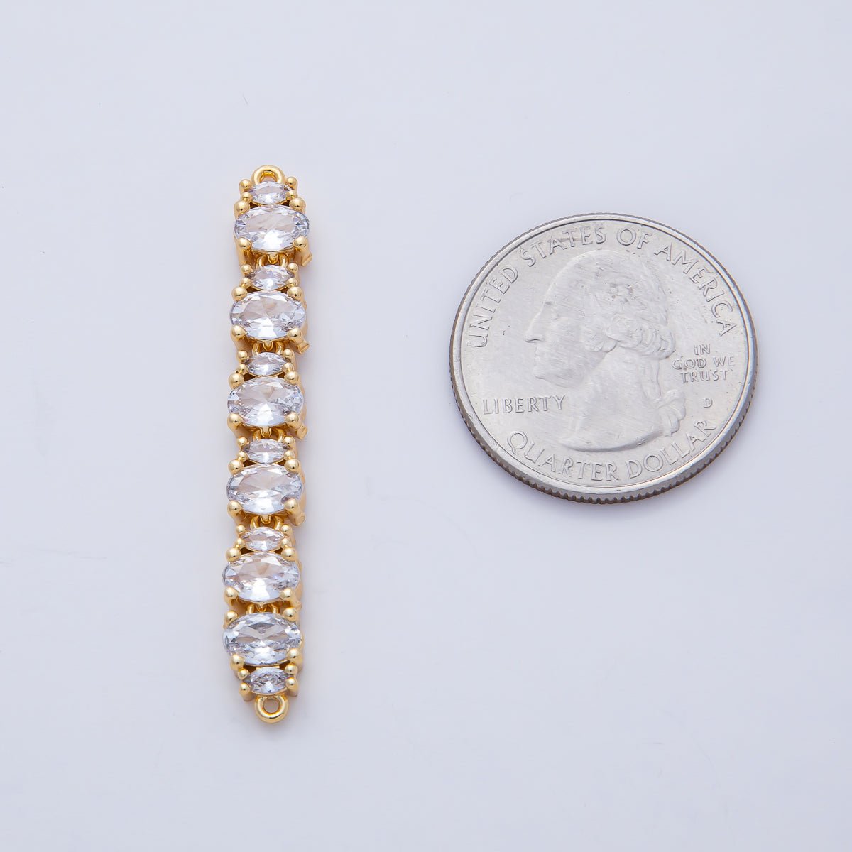 18K Gold Filled 46mm x 6mm Clear CZ Oval Marquise Connector | Y166 - DLUXCA