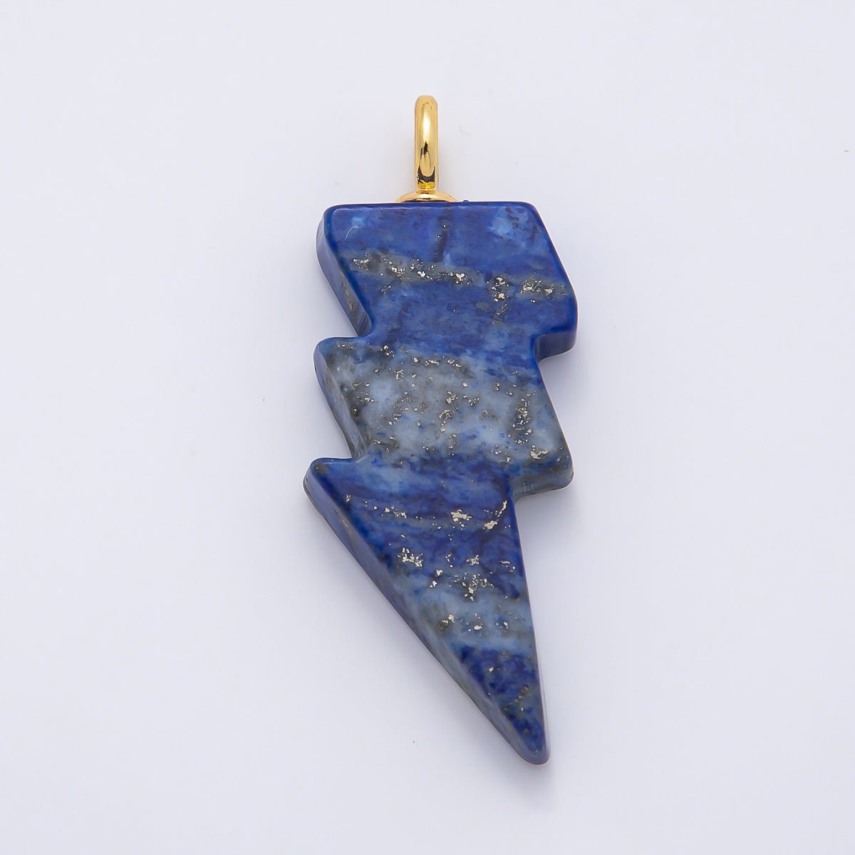 18K Gold Filled 47mm Lapis Lazuli, Amethyst, Agate Gemstone Lightning Bolt Thunder Pendant | Charms-01075 ~ Charms-01077 - DLUXCA