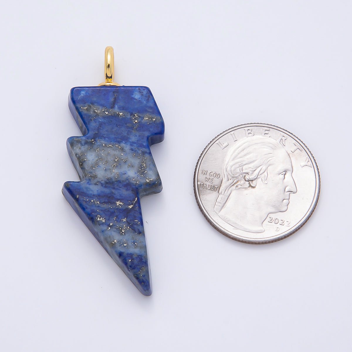 18K Gold Filled 47mm Lapis Lazuli, Amethyst, Agate Gemstone Lightning Bolt Thunder Pendant | Charms-01075 ~ Charms-01077 - DLUXCA