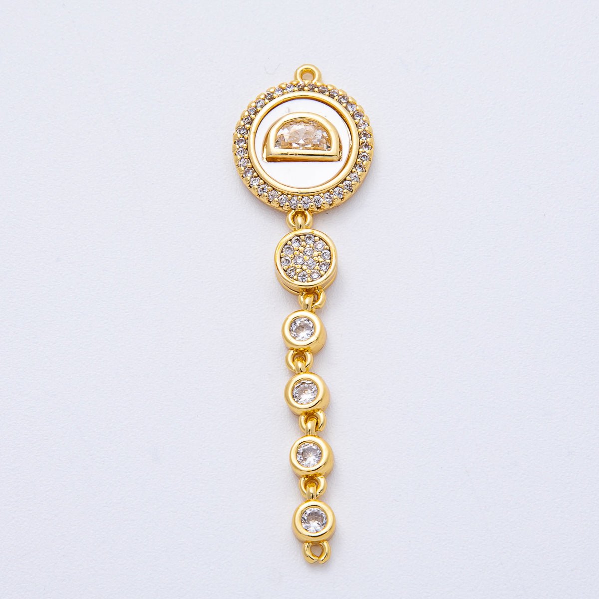 18K Gold Filled 47mm Shell Pearl Clear CZ Micro Paved Round Round Connector | Y172 - DLUXCA