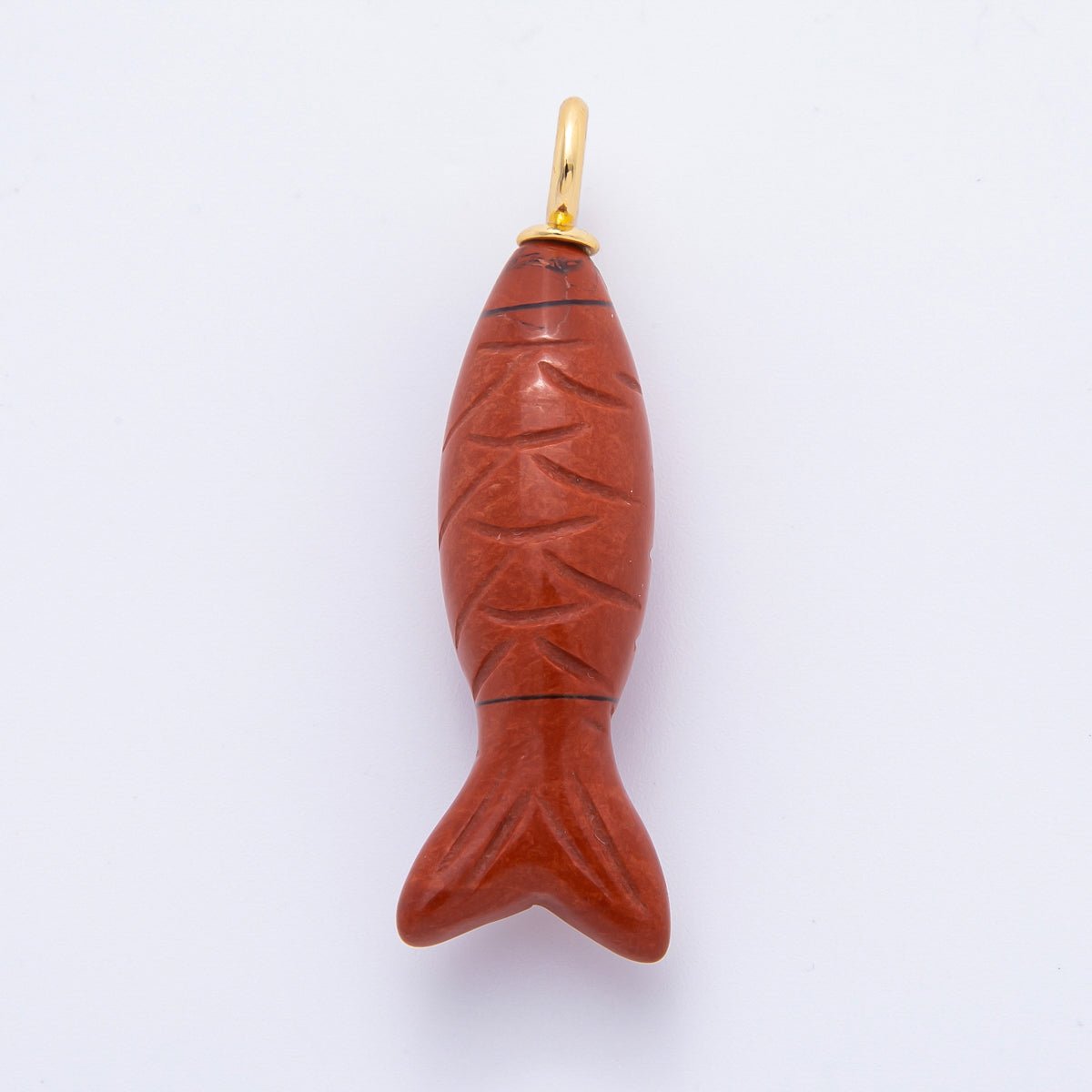 18K Gold Filled 48mm Quartz, Agate, & Tiger Eye Gemstone Sardine Fish Charm | C919 C923 C932 E008 - DLUXCA