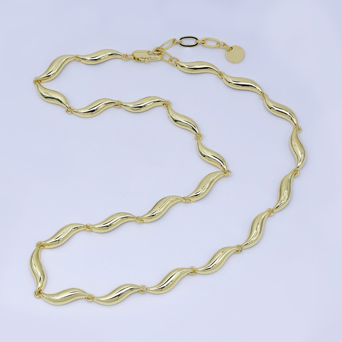 18K Gold Filled 4.8mm Twisted Curved Geometric 16 Inch Necklace w. Paperclip Extender in Gold & Silver | WA - 4006 WA - 4007 - DLUXCA