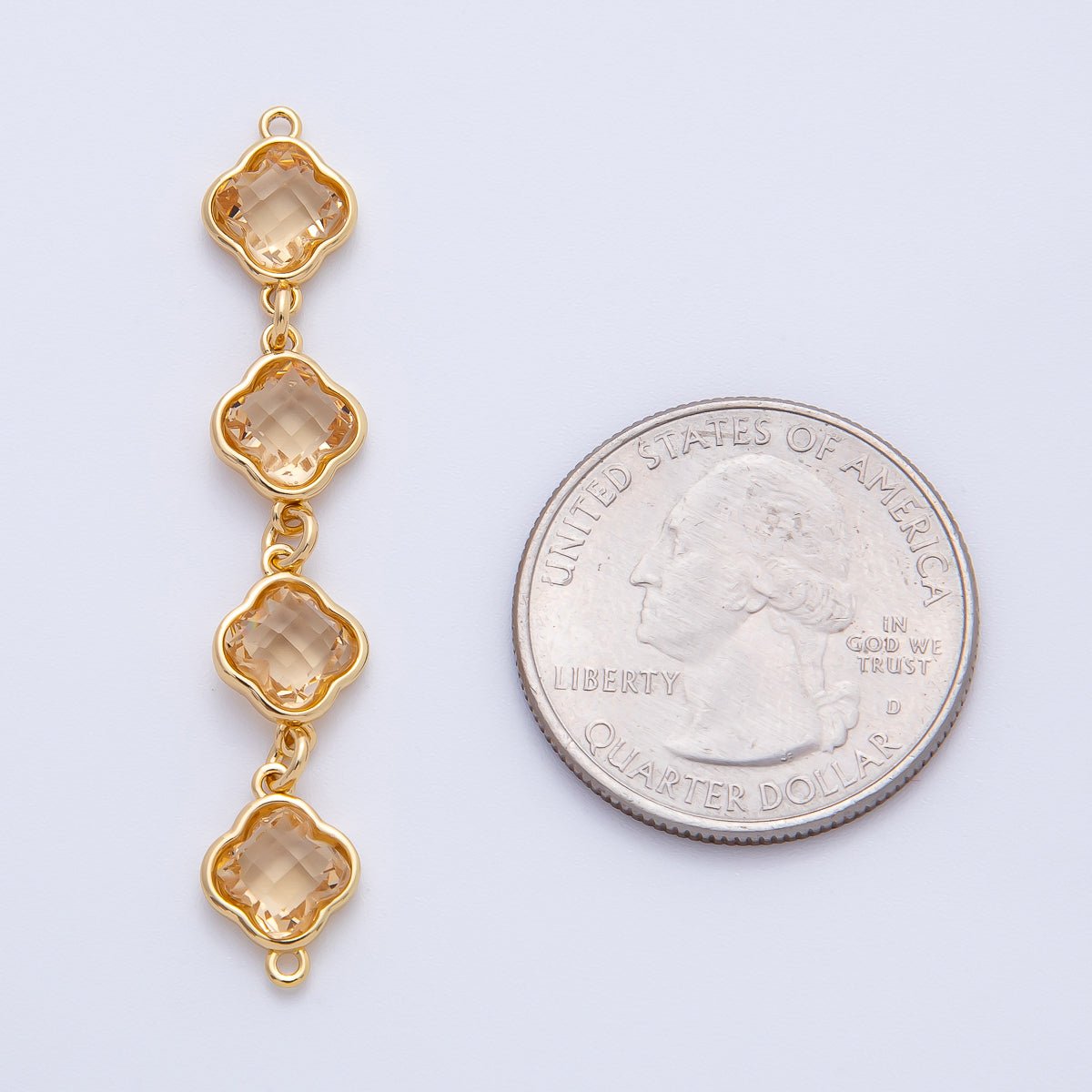 18K Gold Filled 49mm Blue, Brown, Champagne Clover CZ Linked Charm Connector | Y163 Y164 - DLUXCA