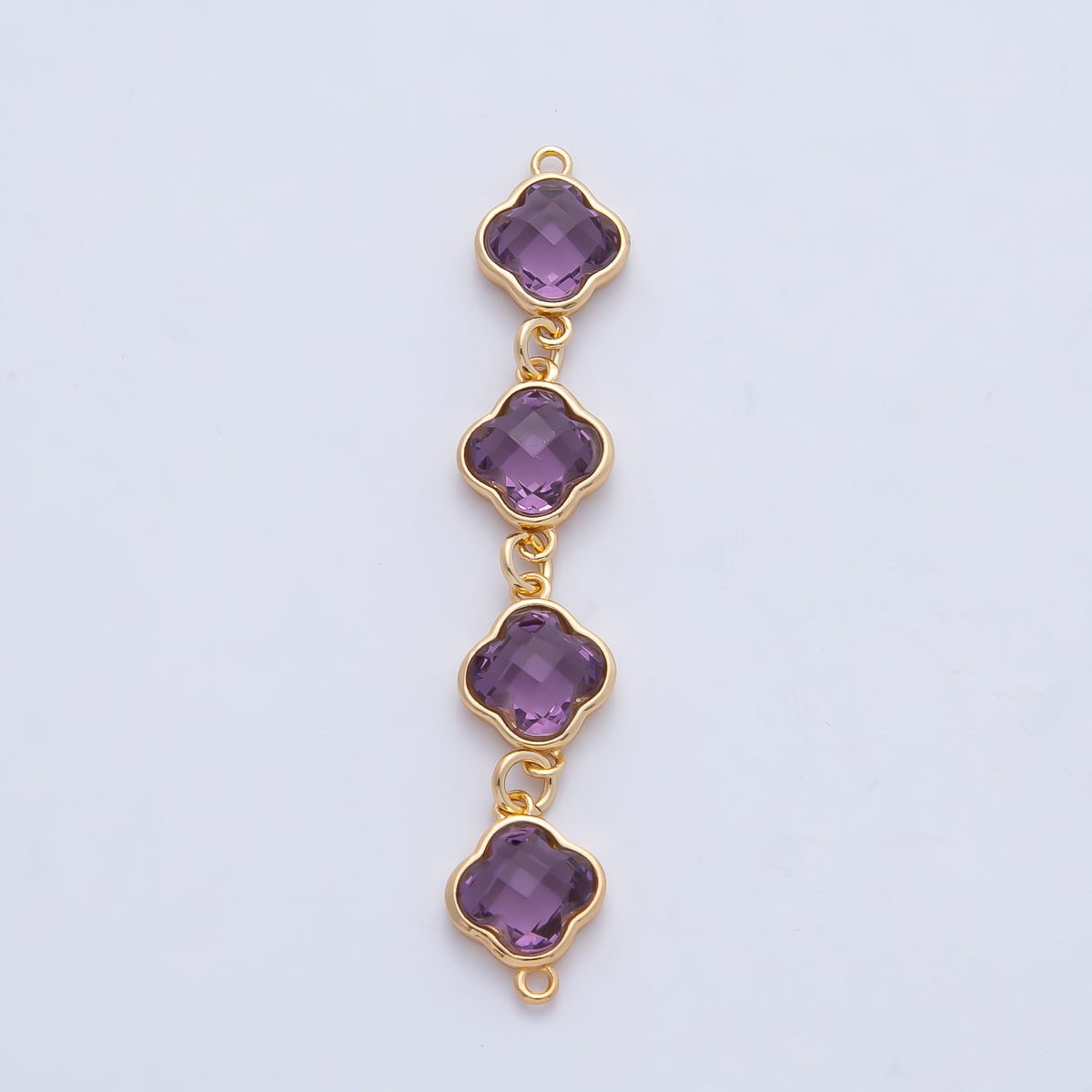 18K Gold Filled 49mm Blue, Brown, Champagne, Purple Clover CZ Linked Charm Connector | Y163 Y164 - DLUXCA