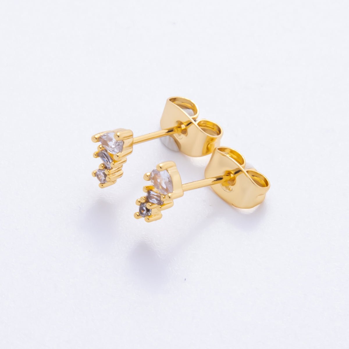 18K Gold Filled 4mm Clear, Multicolor CZ Teardrop Baguette Round Cluster Dainty Stud Earrings | AJ271 AJ272 - DLUXCA