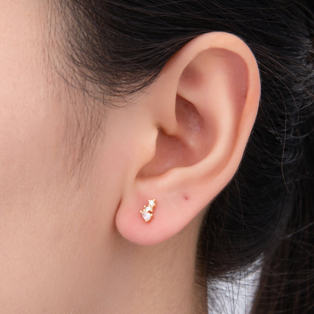 18K Gold Filled 4mm Clear, Multicolor CZ Teardrop Baguette Round Cluster Dainty Stud Earrings | AJ271 AJ272 - DLUXCA