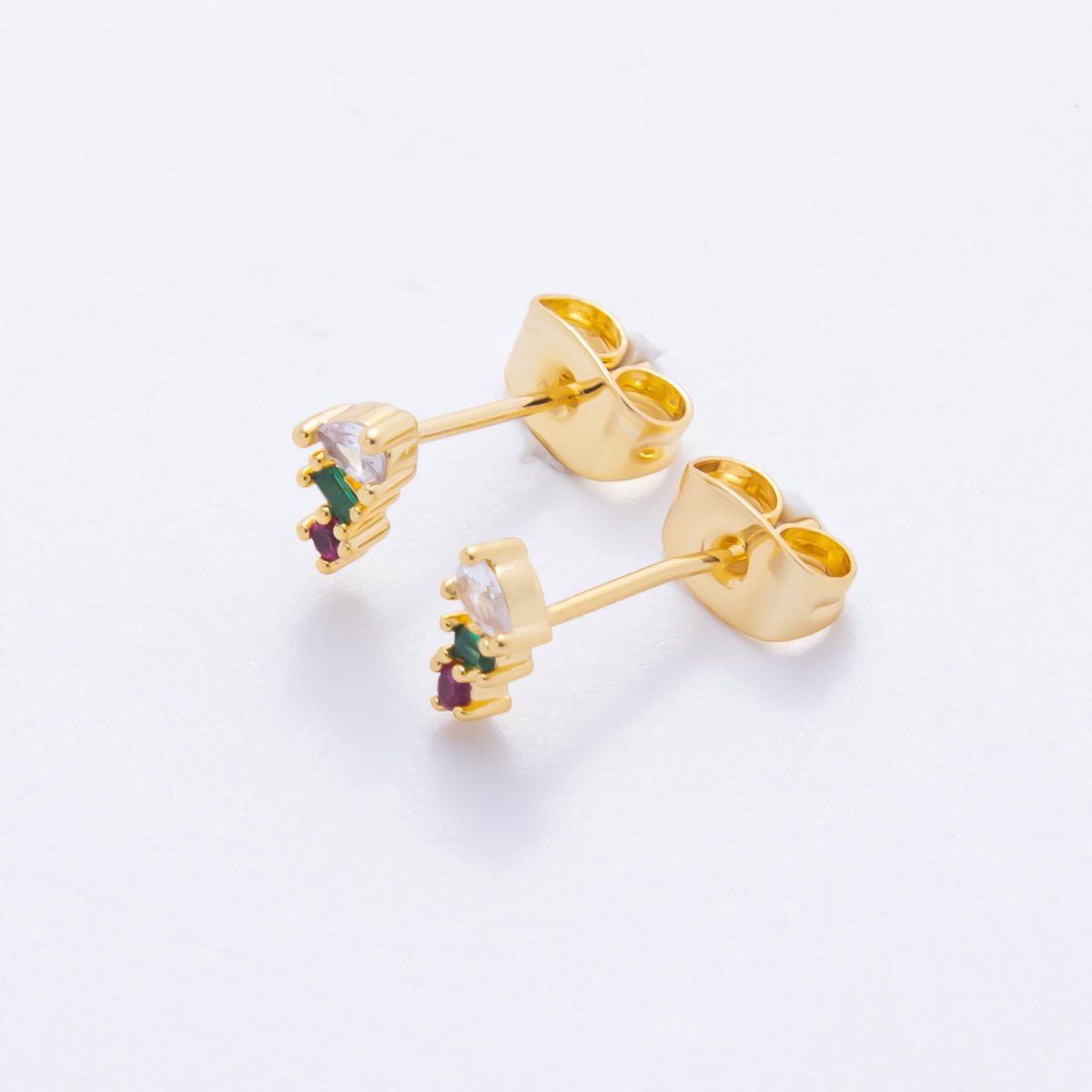 18K Gold Filled 4mm Clear, Multicolor CZ Teardrop Baguette Round Cluster Dainty Stud Earrings | AJ271 AJ272 - DLUXCA