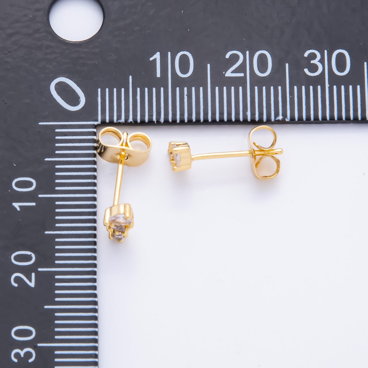 18K Gold Filled 4mm Clear, Multicolor CZ Teardrop Baguette Round Cluster Dainty Stud Earrings | AJ271 AJ272 - DLUXCA