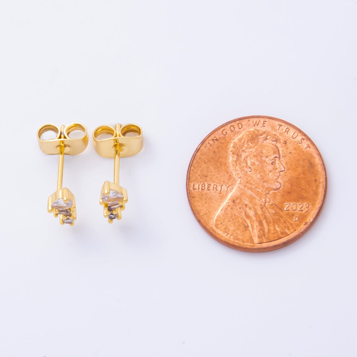 18K Gold Filled 4mm Clear, Multicolor CZ Teardrop Baguette Round Cluster Dainty Stud Earrings | AJ271 AJ272 - DLUXCA