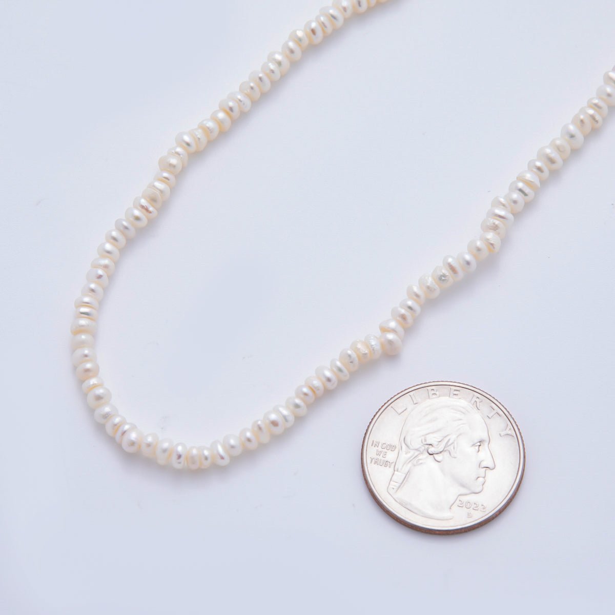 18K Gold Filled 4mm Dainty Rice Seed Freshwater Pearl Necklace 14.9 Inches long | WA - A3475 - DLUXCA