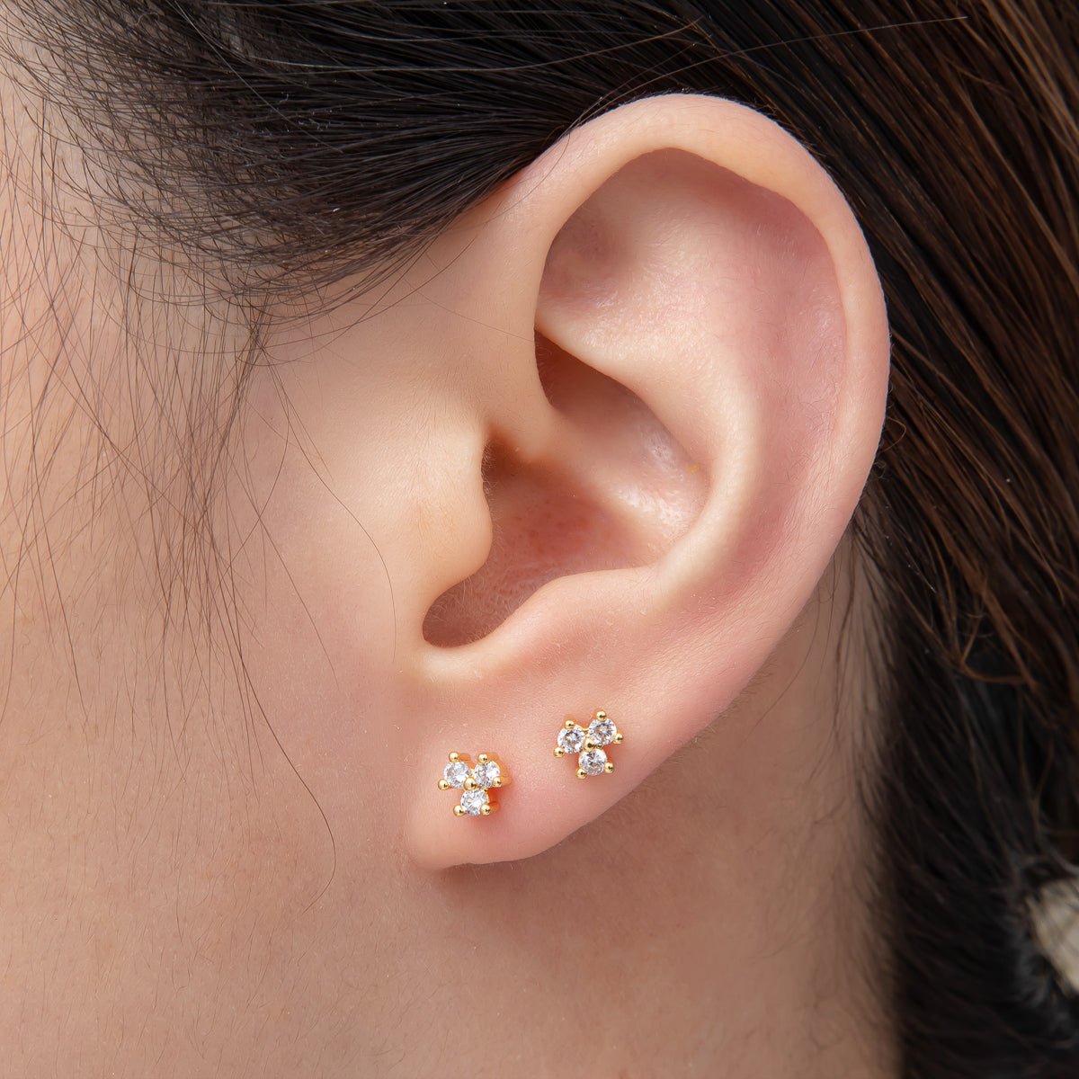 18K Gold Filled 4mm Micro Paved CZ Cluster Minimalist Dainty Stud Earrings | AD1564 - DLUXCA