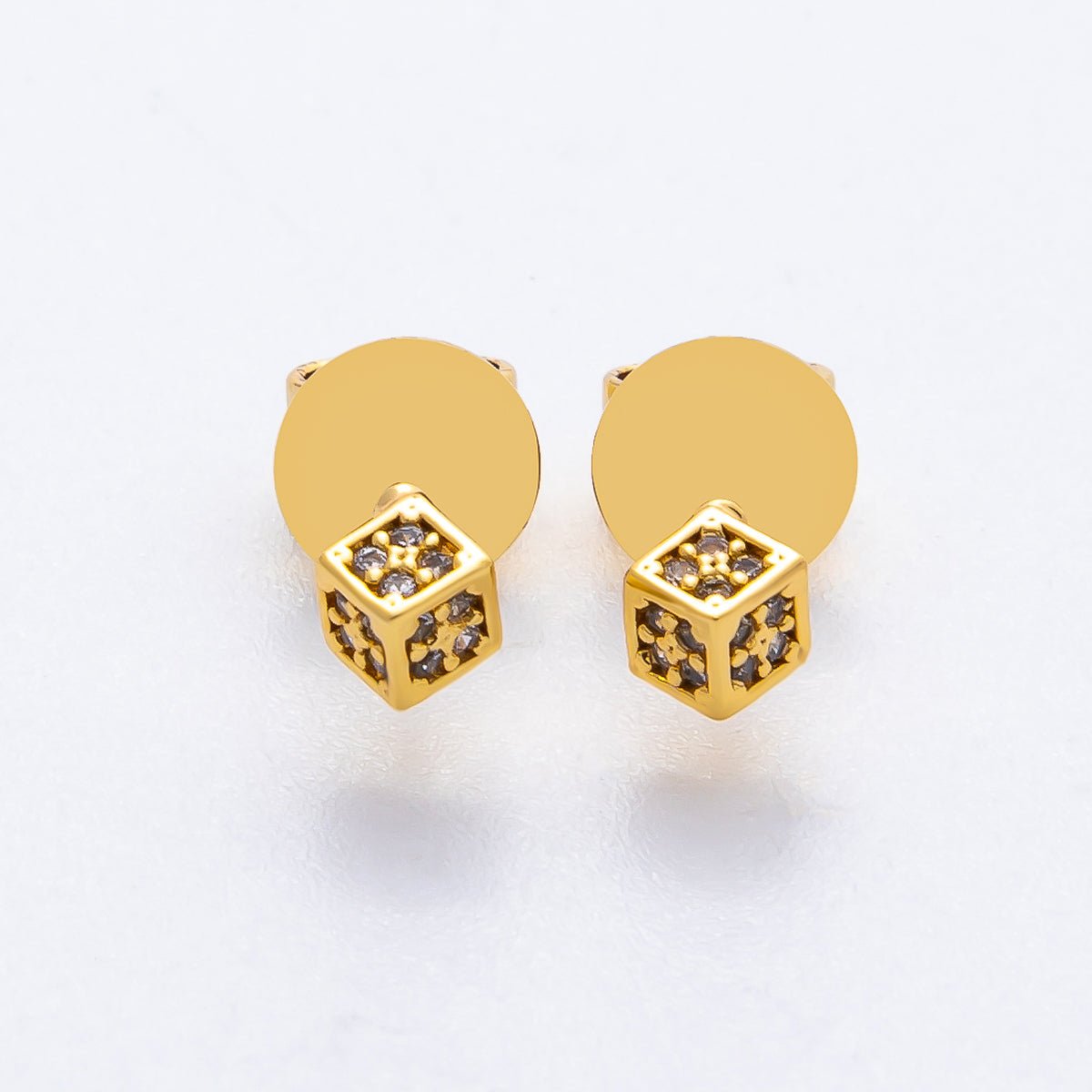 18K Gold Filled 4mm Micro Paved CZ Realistic 3D Cube Studs Earrings | AD1578 - DLUXCA