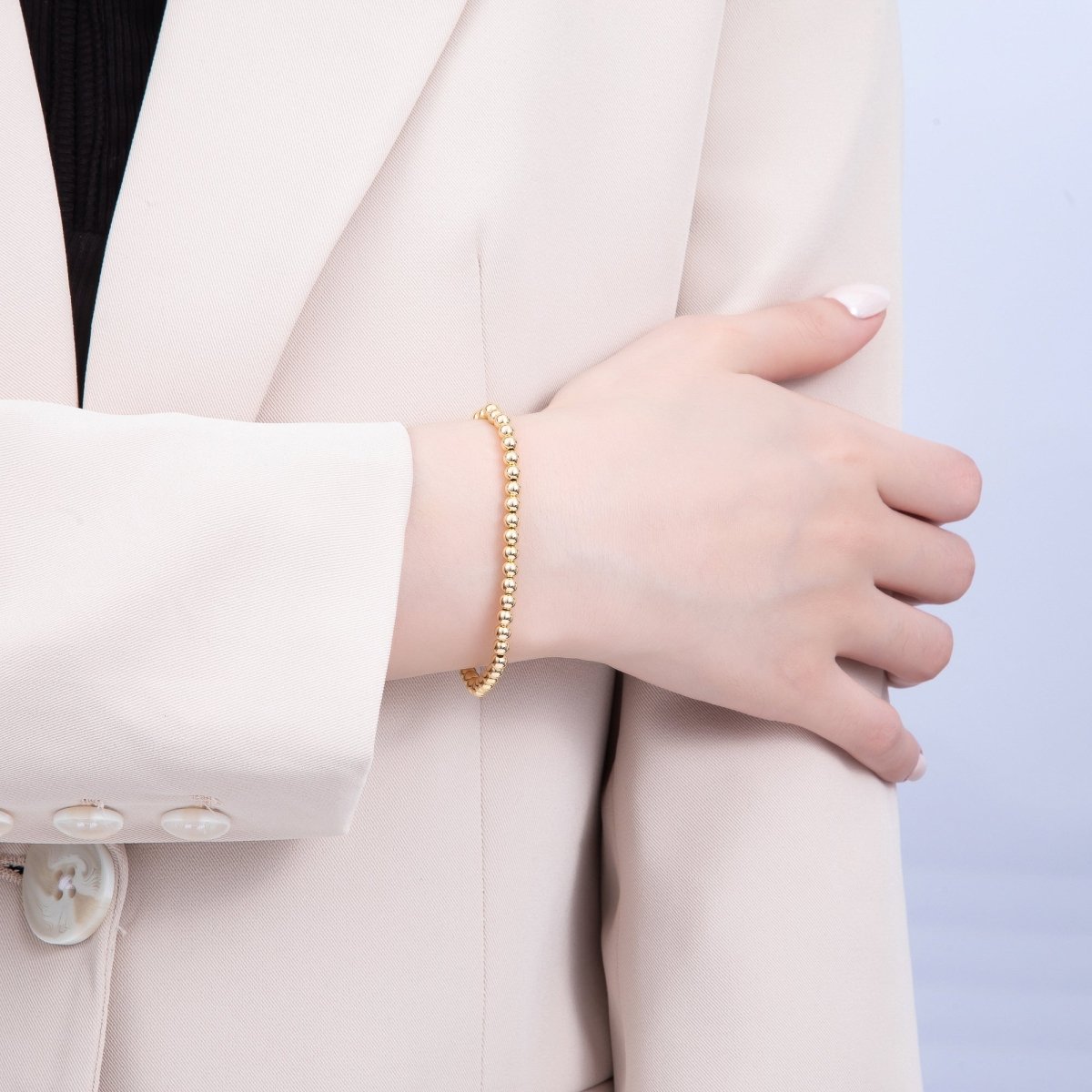 18K Gold Filled 4mm Minimalist Round Ball Stretch Bracelet | WA - 03948 - DLUXCA