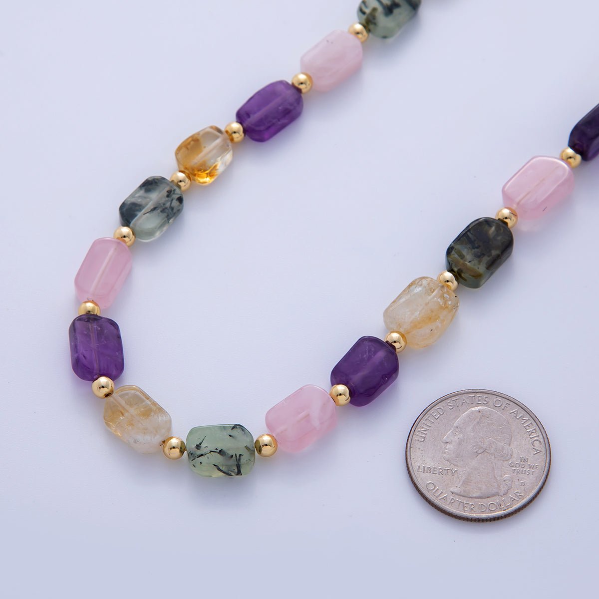 18K Gold Filled 4mm Mix Natural Gemstone Bead 17 Inch Handmade Necklace | WA - 3176 - DLUXCA
