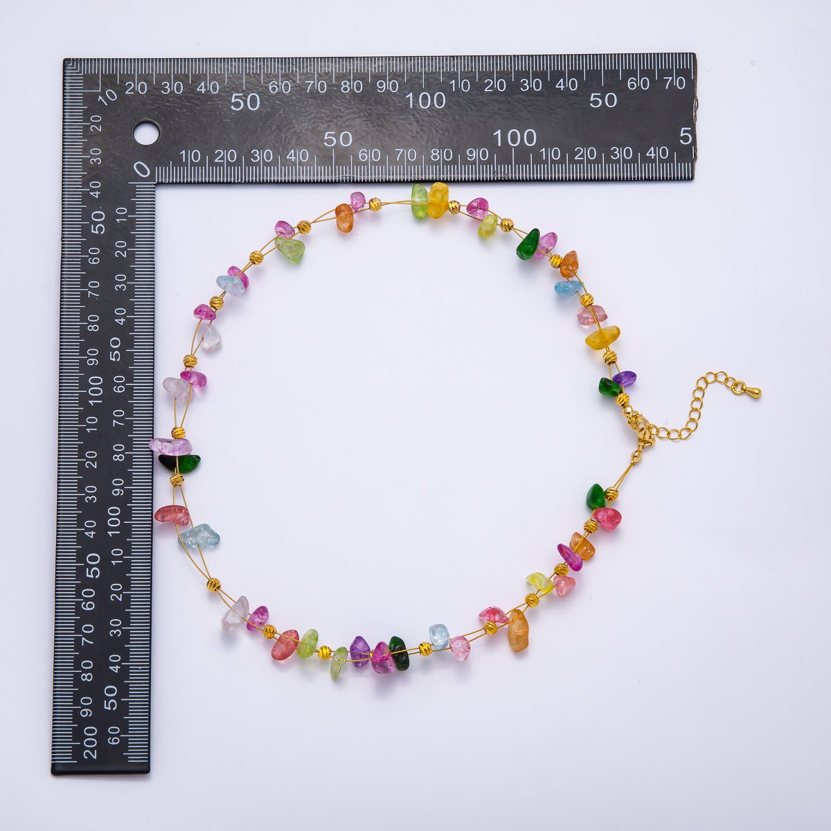 18K Gold Filled 4mm Pebble Chip Natural Gemstone Ball Bead Chain 17 Inch Necklace w. Extender | WA - 04413 ~ WA - 04416 - DLUXCA