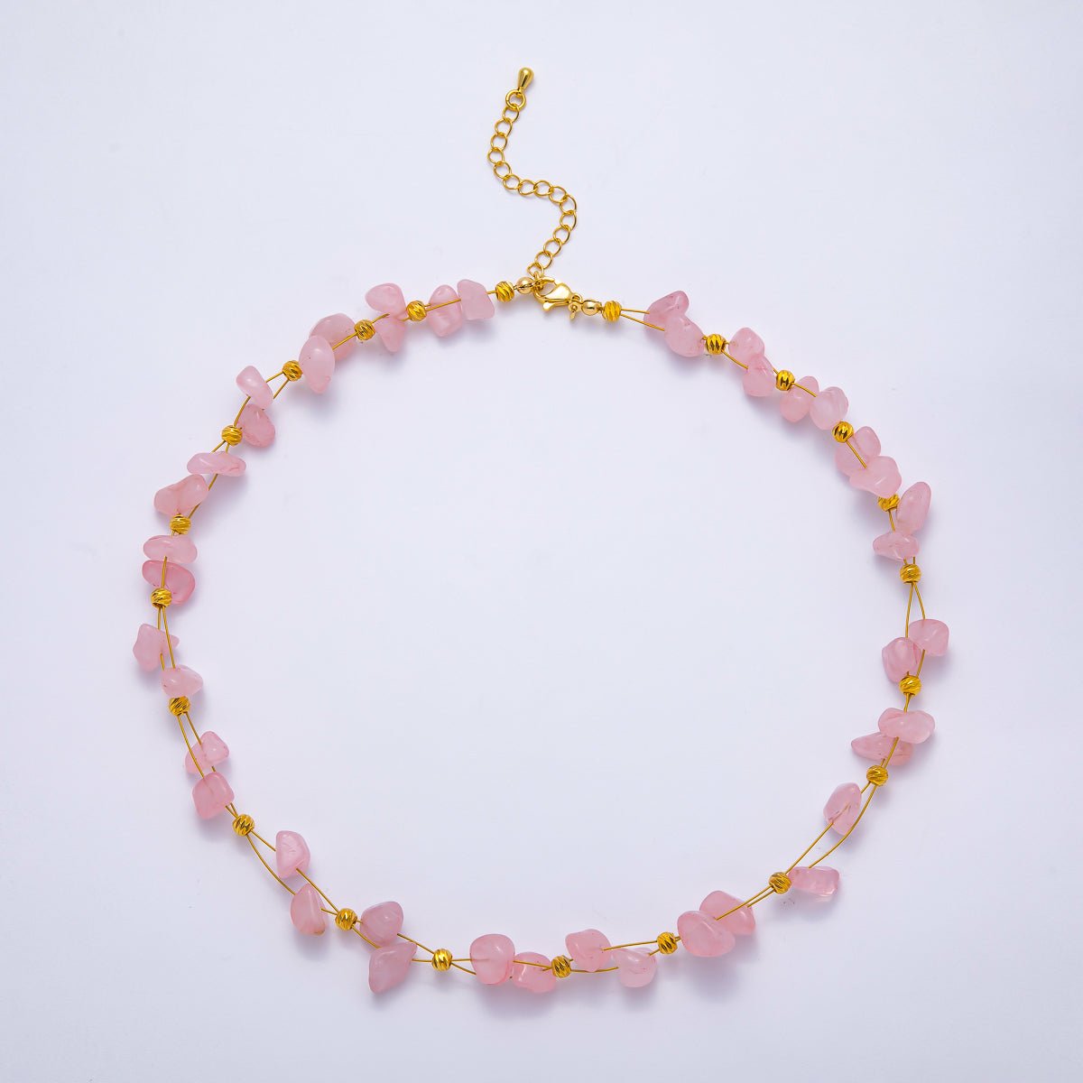 18K Gold Filled 4mm Pebble Chip Natural Gemstone Ball Bead Chain 17 Inch Necklace w. Extender | WA - 04413 ~ WA - 04416 - DLUXCA