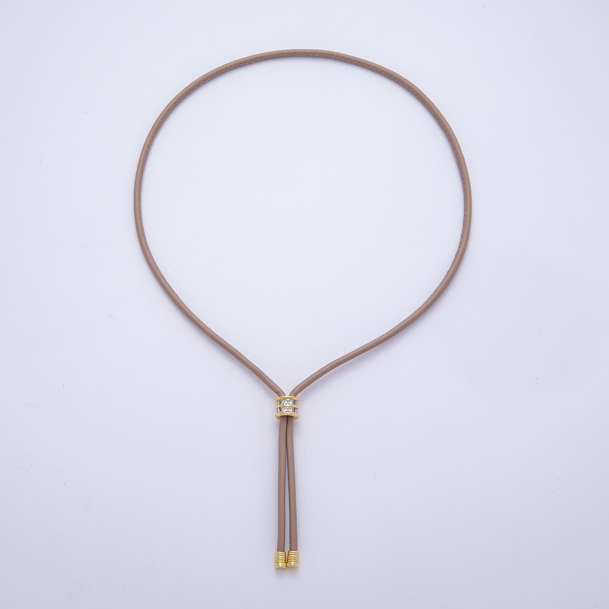 18K Gold Filled 4mm Red, Khaki, Brown Leather Bolo Chain w. Rectangular CZ 25.98 Inch Necklace | WA - 256 WA - 266 WA - 375 WA - 1661 WA - 1669 WA - 2048 - DLUXCA