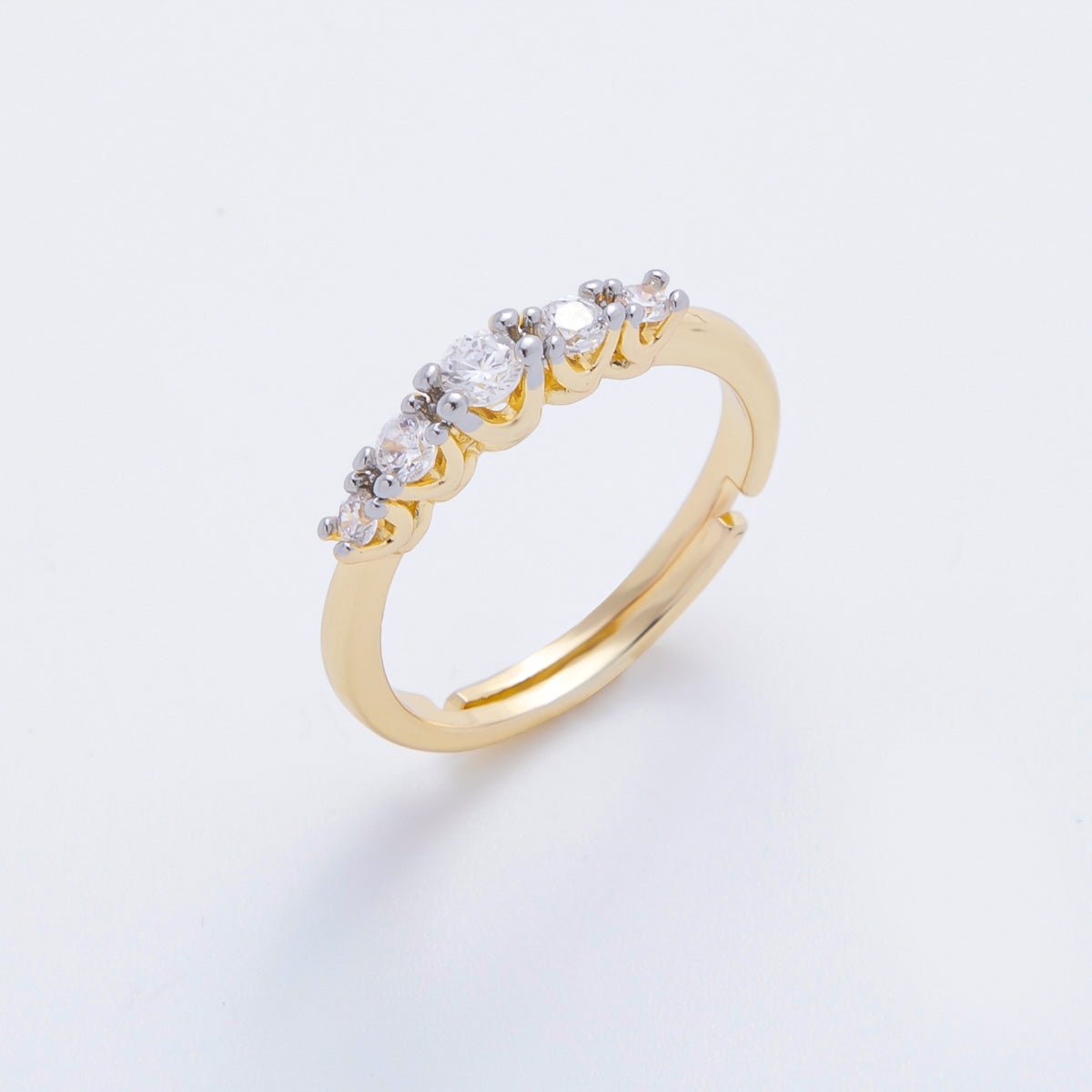 18K Gold Filled 5 - Crown Round CZ Solitare Adjustable Ring in Gold & Two - Toned | O - A2158 - DLUXCA